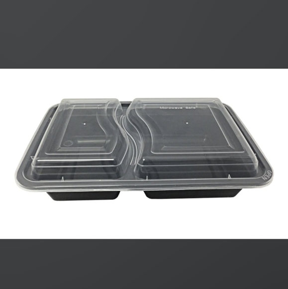 RECTANGULAR 2-COMPARTMENT BLACK CONTAINER W/LID COMBO 10 Count - Picture 1 of 3